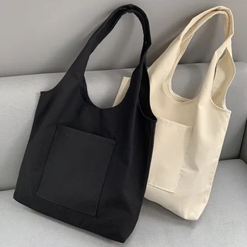 재사용 가능한 대용량 재사용 가능한 에코 접이식 캐주얼 캔버스 숄더 백 여성용, 학생 쇼핑 여행 비치 토트백