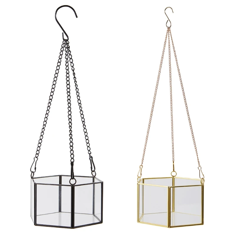 

Modern Hanging Glass Terrarium Geometric Hexagon Shaped Succulent Air Plant Holder Container Wall Planter Flower Pot DXAF