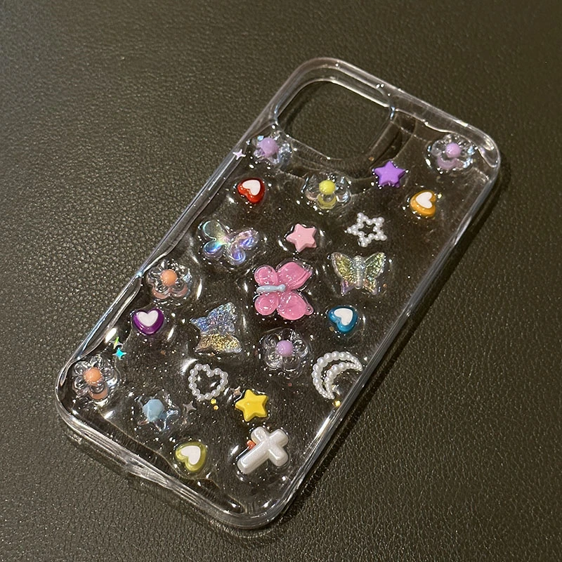 جراب ثلاثي الأبعاد بريق الفراشة لهواتف آيفون ، كوريا اليابانية ، 14 ، 13 ، 11 ، 12 برو ماكس ، بلس ، لون لطيف ، غطاء زهرة ناعم ، غلاف إيبوكسي شفاف ، فتاة ، اليابان ، كوريا #6