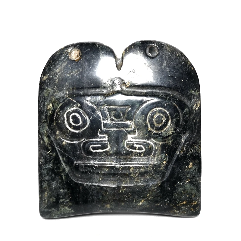 YIZHU CULTUER ART Size 7.6 × 7 cm Collection Chinese Hongshan Culture Black Magnet Jade carving Beast Face Pendant