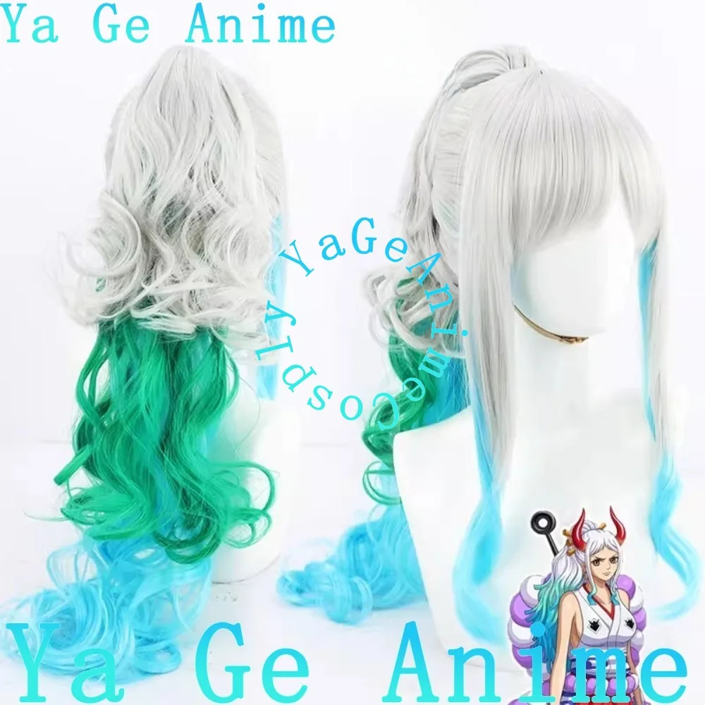 ياماتو شعر مستعار تأثيري متعدد الألوان التدرج مع زخرفة الشعر ألعاب أنيمي هالوين كرنفال حفلة الشعر الاصطناعية مقاومة للحرارة