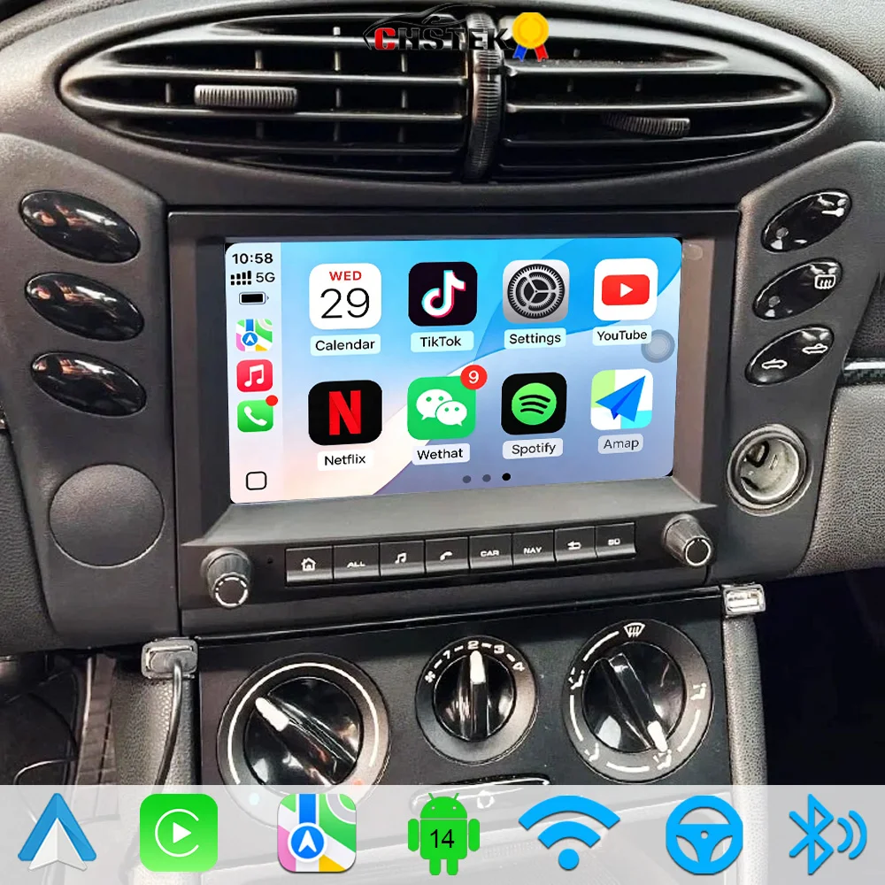 CHSTEK Android 15 Car Stereo For Porsche 911 996 Boxster 986 1996-2004 Wireless CarPlay Android Auto GPS Navigation WIFI BT 4G