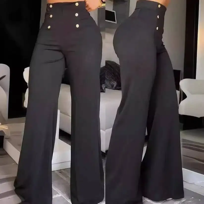 Women's Fashion 2025 Slim Fit Personality Double-breasted Flared Pants with Slight Stretch and Color Options