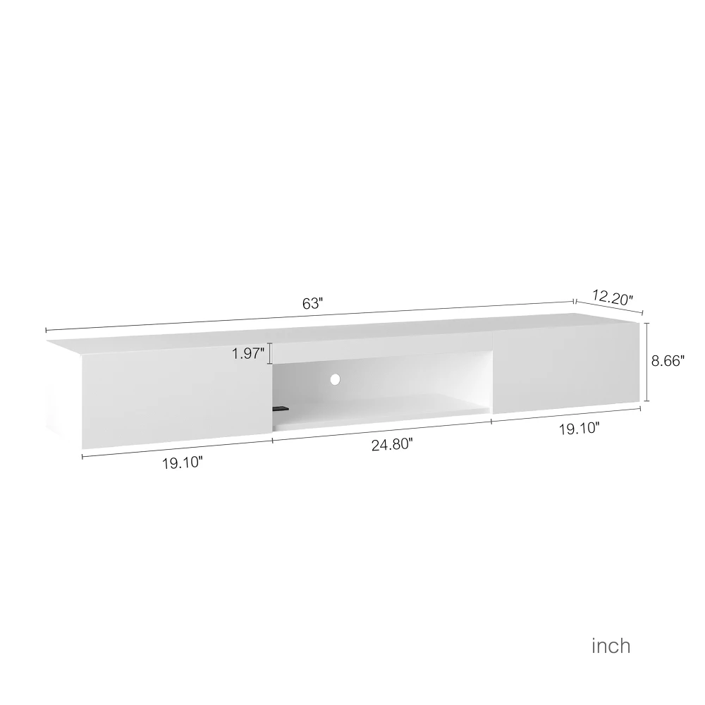 63 "TV apung berdiri dinding dengan 16 warna LED Modern TV berdiri, Kabinet hiburan pusat untuk 55 60 65 inci TV