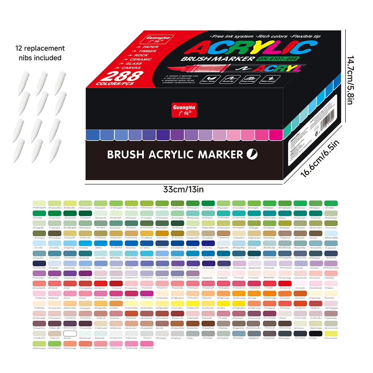 12-288 kleuren/doos Markeerset met kerstthema - Zachte punt Rechte vloeibare acrylstiften voor doe-het-zelf-vakantie Doodle Art Painting