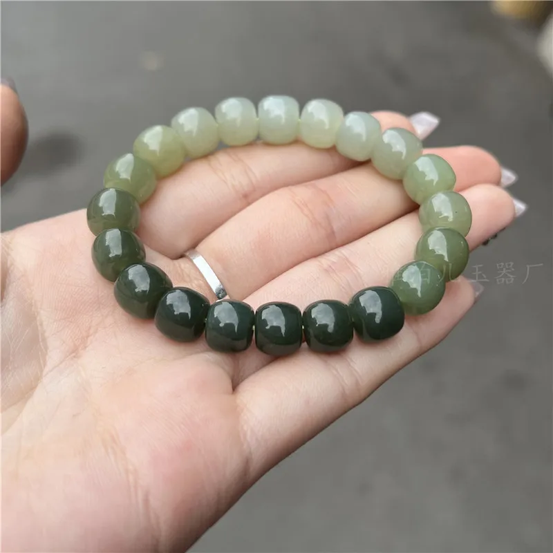 

Hetian Jade Old Style Bead Ruoqiang Градиент Зеленый Желтый Рот Мужской Браслет