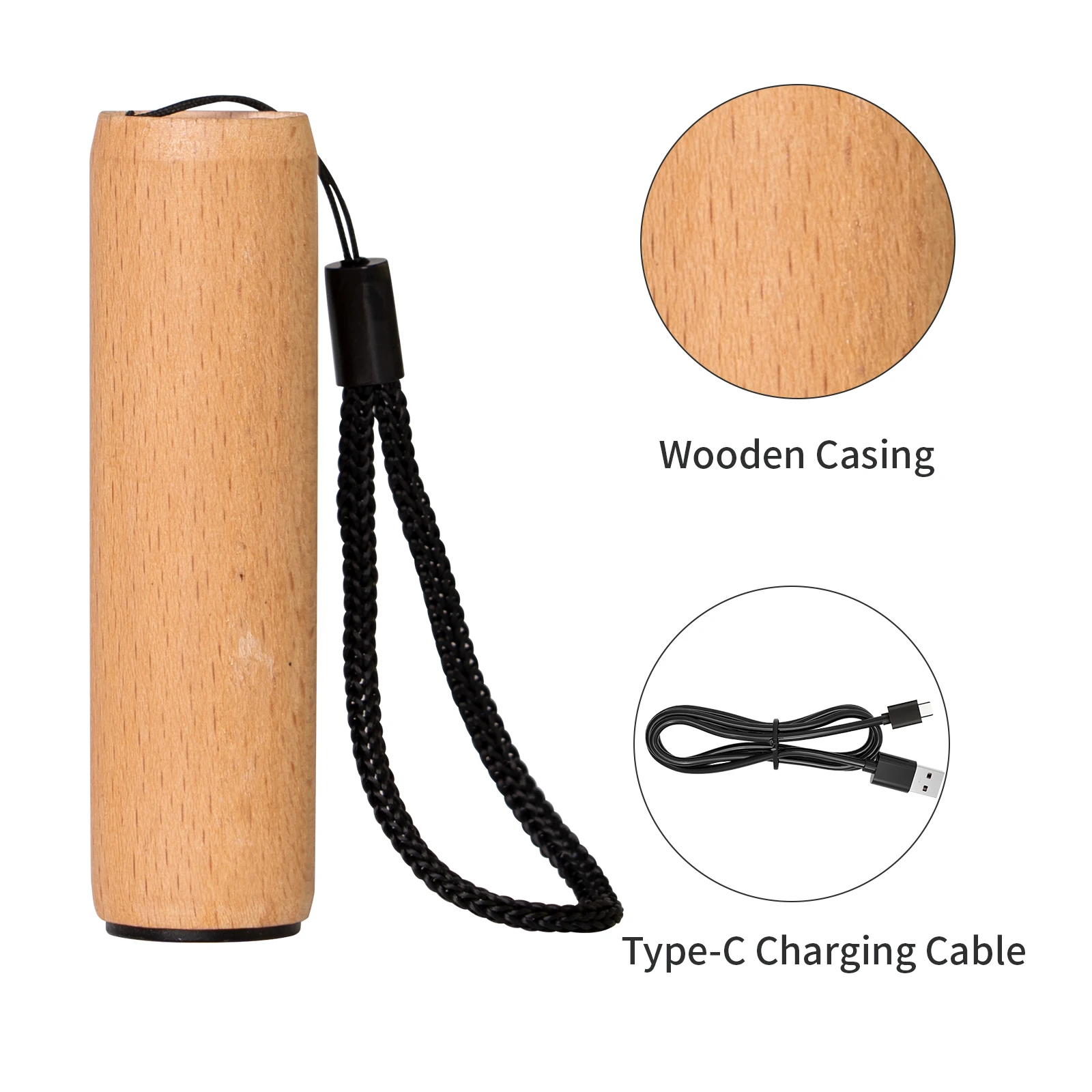 LQWELL Mini Flashlight USB C Rechargeable with 3 Light Modes Aluminum Portable Hand Flashlight with Wooden Shell for Camping