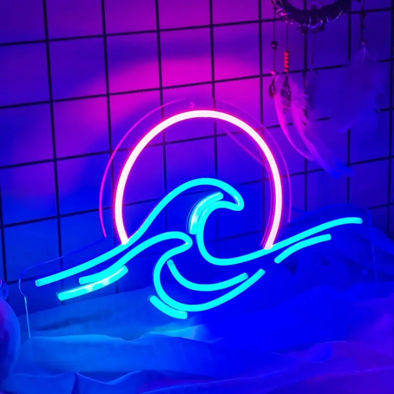 

Sun Ocean LED Neon Sign Living room Bedroom Beach Signs Pool Party Decor Led Light Neon Sign Sun Behind Waves Holiday Neon Signs
