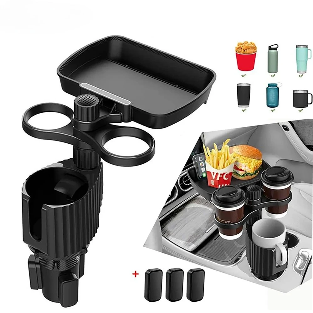 Car Cup Holder Expander Tray with Detachable Car Cup Holder Tray, Car Food Trays for Eating &Cup Holder Tray Table for Car