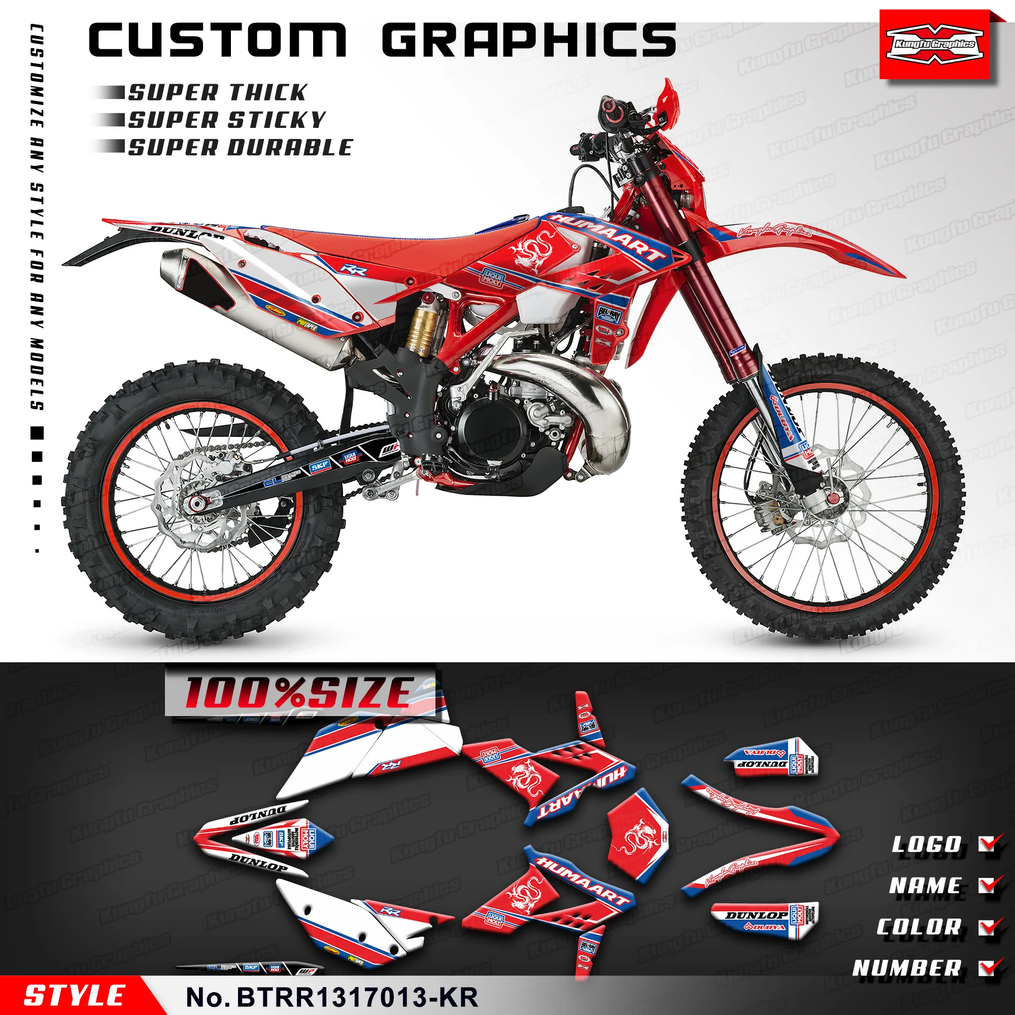 

KUNGFU GRAPHICS Racing Graphics UV-resistant Vinyl for Beta 250 300 350 390 430 480 RR 2013 2014 2015 2016 2017, BTRR1317013-KR