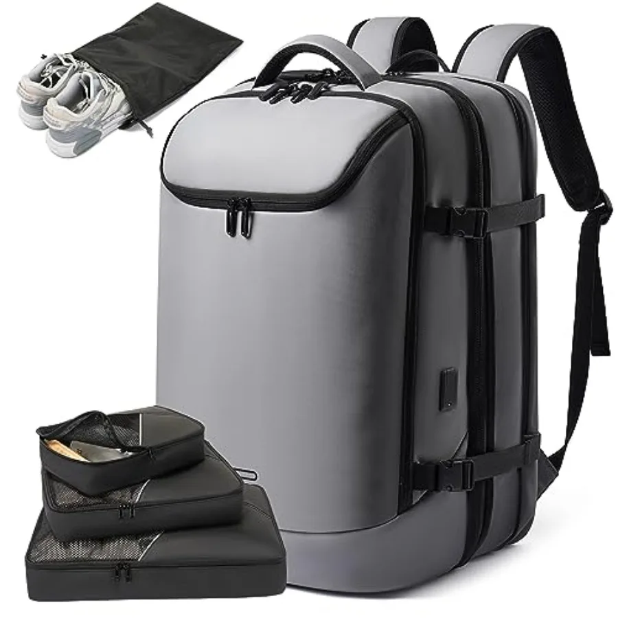 

Laptop Backpack for Women, Carry On Backpack Men, Expandable Flight Approved Water Resistant Luggage with 3 Packing Cubes and U