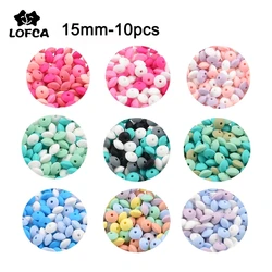 LOFCA 10pcs 15mm Silicone Lentil Beads Baby Teething Beads BPA-Free Food Grade Making Baby Oral Care Pacifier Chain Accessorise