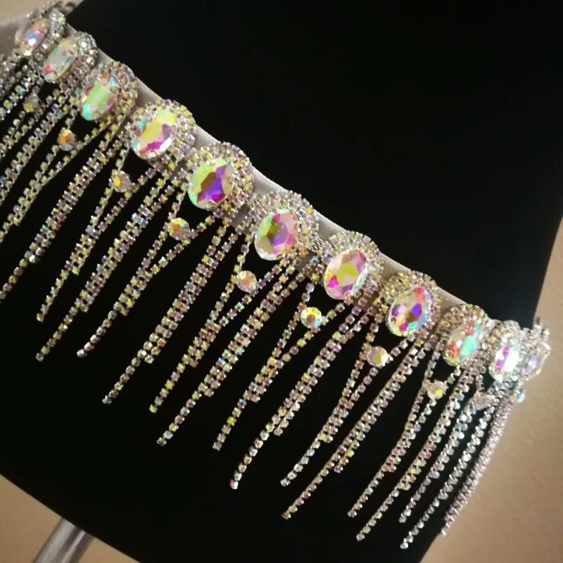 

Customized Big Gemstone Handmade Water Diamond Belly Dance Belt Waist Chain Colorful Water Drop Tassel Latin Dance Accessories