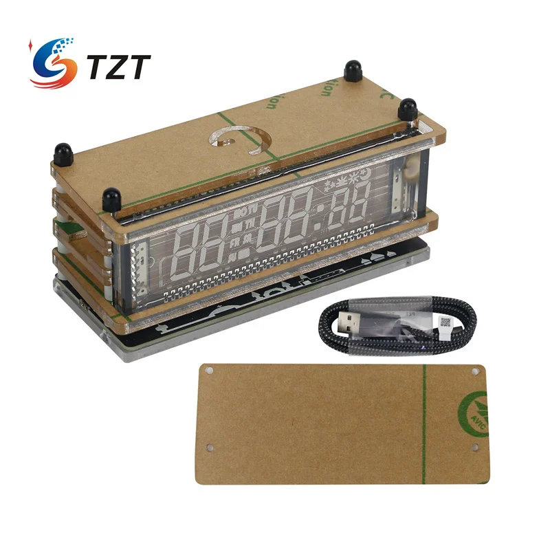 

TZT RGB VFD Clock Desktop Clock Alarm Clock Wifi Timing 12/24 Hour with Vacuum Fluorescent Display