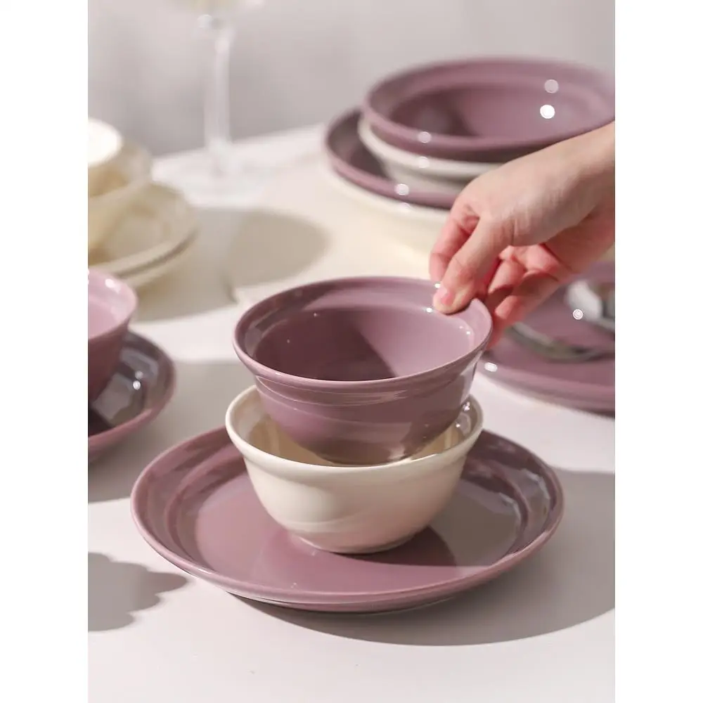 Elegant Ceramic Dining Set Bowl Plate Fish Plate Serving Bowl Soup Bowl Western Dinnerware round Shape Simple Style Home Use