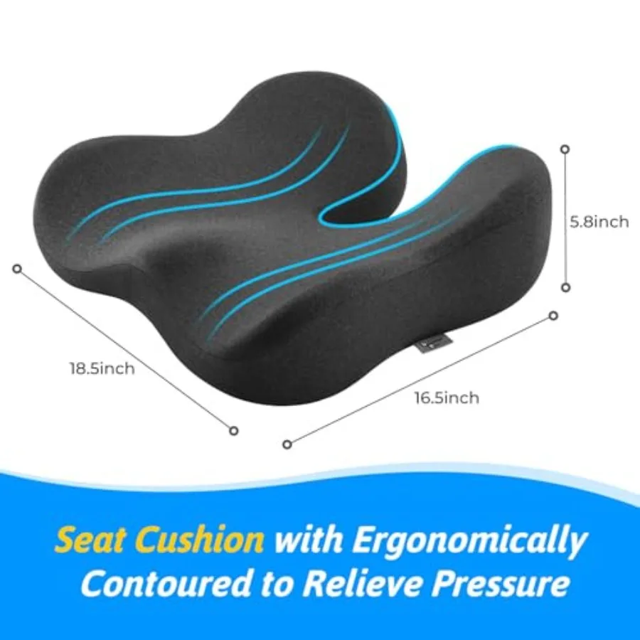 Seat Cushion for Tailbone and Sciatica Pain Relief Certified and Ergonomist-Designed Tapered Front Edge Reduces Thigh Pressure