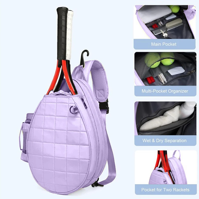 

Теннисная сумка с двумя ракетками, стеганый рюкзак Pickleball, водонепроницаемый слинг через плечо для мужчин, женщин и детей