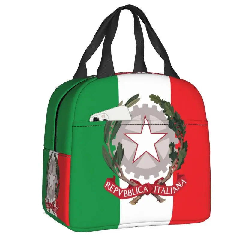 Emblem Of Italy Insulated Lunch Bag for Work School Italian Flag Leakproof Thermal Cooler Lunch Box Women Kids