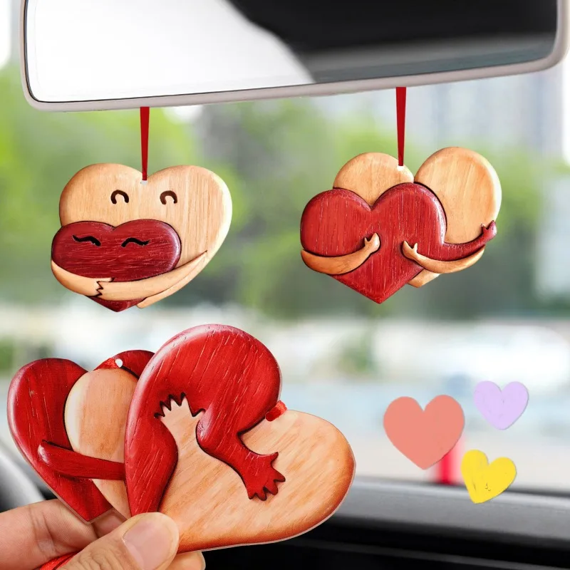 New Valentine's Day Love Heart Pendant Acrylic Car Hanging Ornaments Wedding Decorations Auto RearView Mirror Decor Accessories