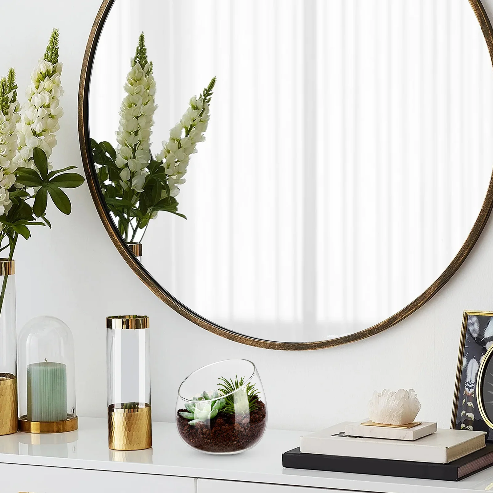 

Decorative Clear Glass Bowl Vase Slanted Mouth Design Succulent Pot Indoor Planter Small Terrarium Container Flower Pot for Home