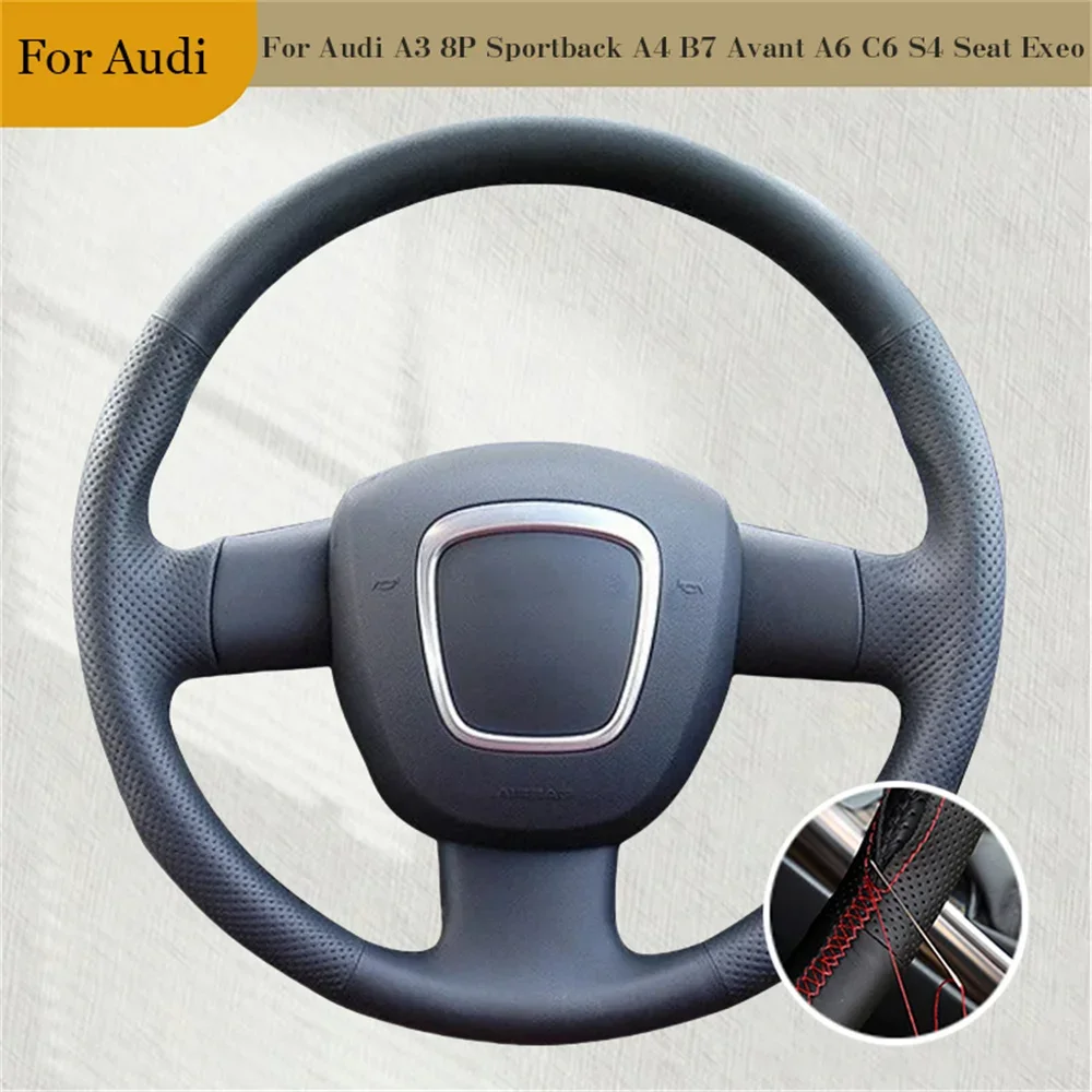 Microfibre Leather DIY Car Steering Wheel Cover Car Interior Accessories For Audi A3 8P Sportback A4 B7 Avant A6 C6 S4 Seat Exeo