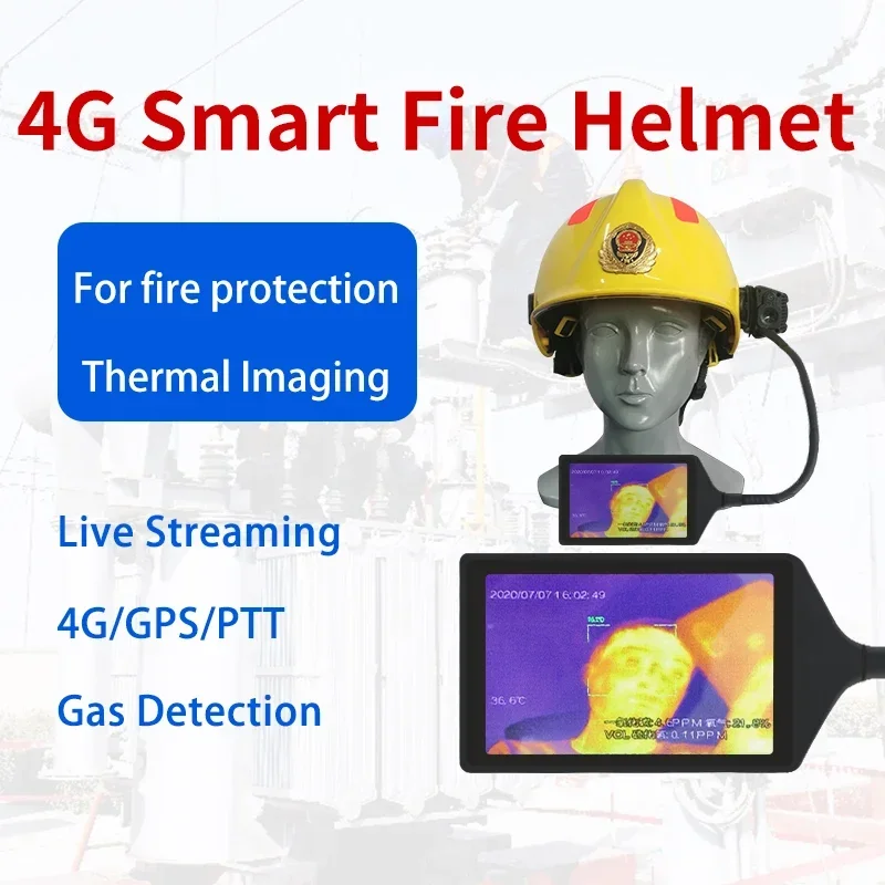 Kamera helm pemadam kebakaran 4G tahan api, kamera pencitraan termal IR, Peringatan SOS, Deteksi Gas dengan perangkat lunak komando VMS