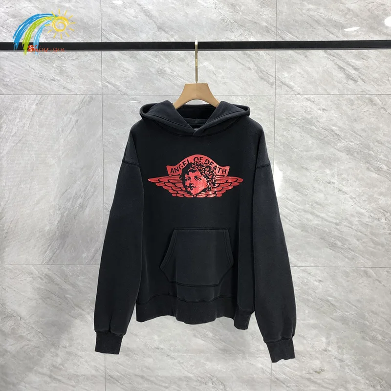 24FW Best Quality Classic Red Letter Logo Print Saint Hoodie Hooded Men Women Hip Hop Vintage Washed Black Oversized Pullovers