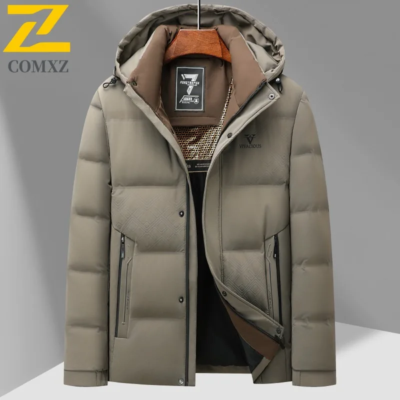 COMXZ New Puffer Coat Mens White Duck Down Working Warm Jacket High Quality Business Casual Down Coat Winter Lightweight Wear