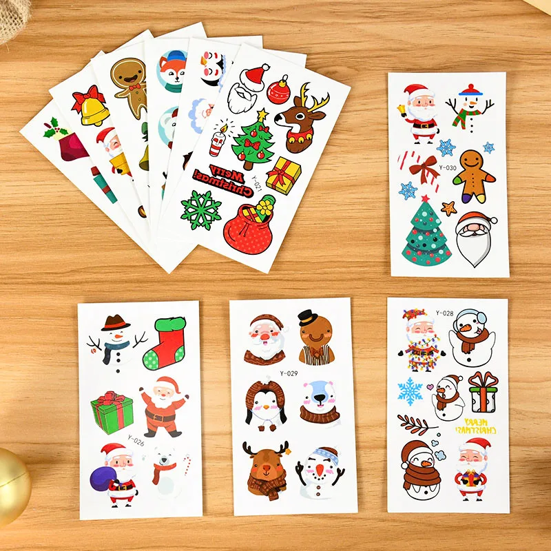 10 Sheets Christmas Luminous Tattoo Stickers Cartoon Snowman Santa Claus Waterproof Temporary Fake Face Arm Tattoos Kids Gift