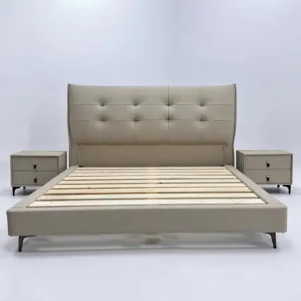 Italian leather master bedroom double wedding , soft bedside bed