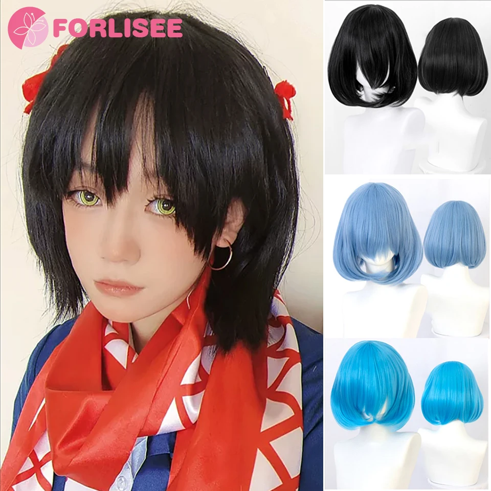 FORLISEE 13.78 Inch Short Straight Hair Synthetic Short Inner Deduction Role-playing Lolita Anime Wig High-temperature Fiber Wig