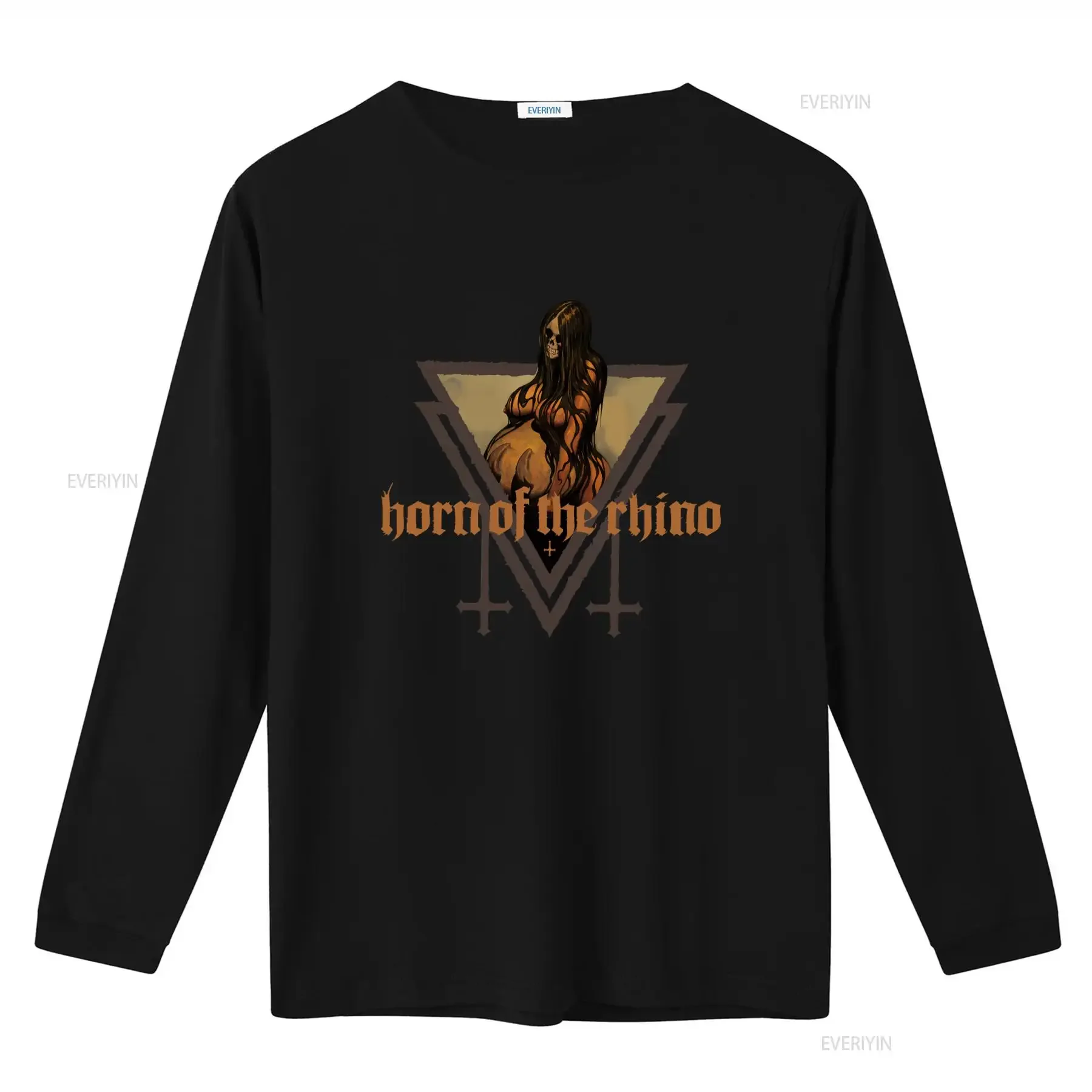 New DTG T shirt Horn of the RHINO Skull Pregnant Figure Design Unique Gothic Style  vintage Washed streetwear Soft homme
