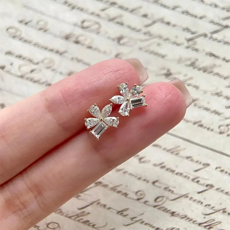 14K 10K Gold Daisy Flower Stud Earrings 1Ctw Pear Marquise Emerald Cut DEF-VS Lab Grown Diamond Earrings Blossom Floral Stud