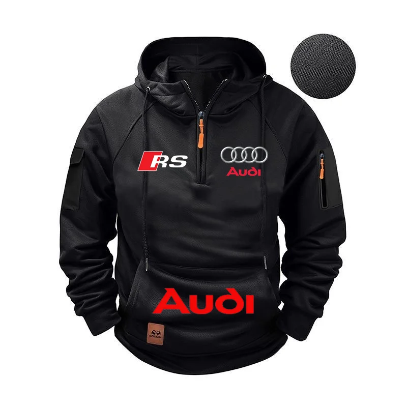 2026 Neuer Audi Herbst/Winter Retro Schwergewicht Herren Woll-Kapuzenpullover Langarm Motorrad Freizeitjacke