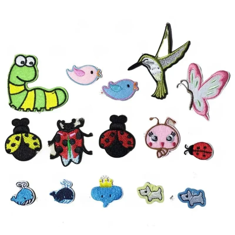 100pcs/Lot Luxury Anime Embroidery Patch Caterpillar Bird Ladybug Elephant Whale Clothing Decoration Accessory Craft Applique