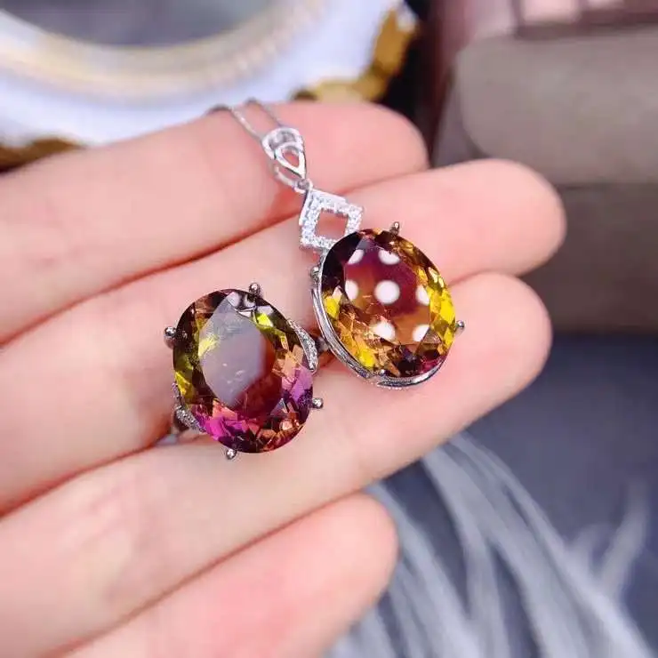 Pure Natural Ametrine Set High Quality Super Good Color 925 Sterling Silver Jewelry set 1pc ring,1pc pendant