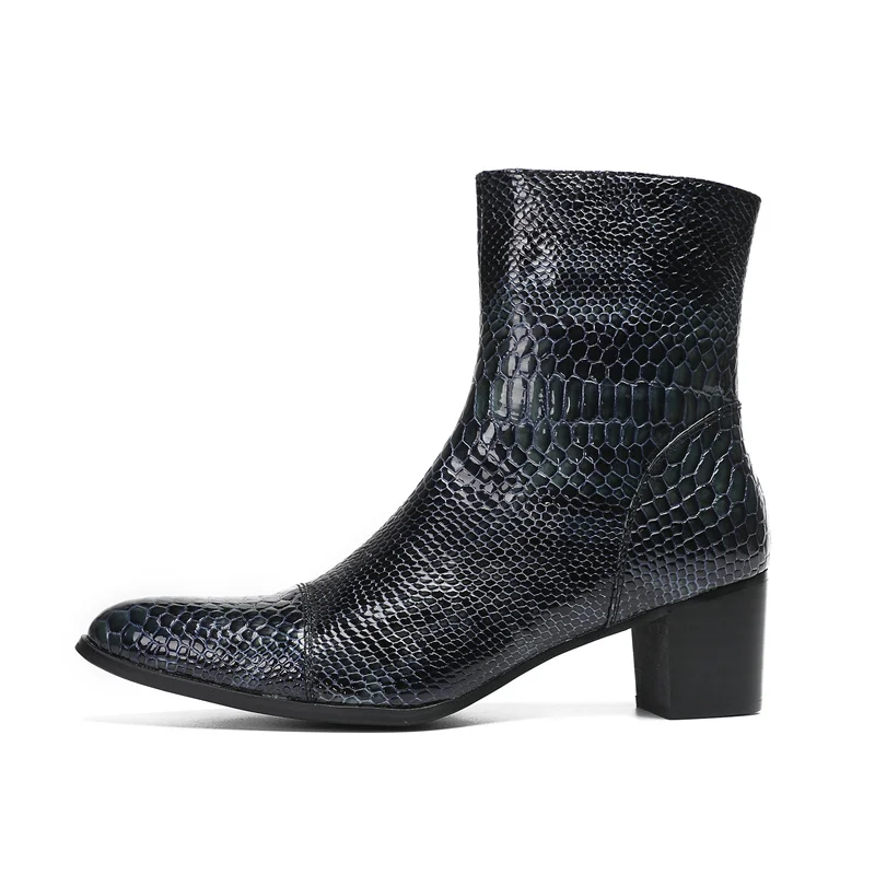 Frühling und Herbst Spitze High-Heel-Stiefel für Herren Großbritannien Oberschichtleder Schnürstiefel mit Nieten Serpentinen Show Office Herrenschuhe – Detail 15