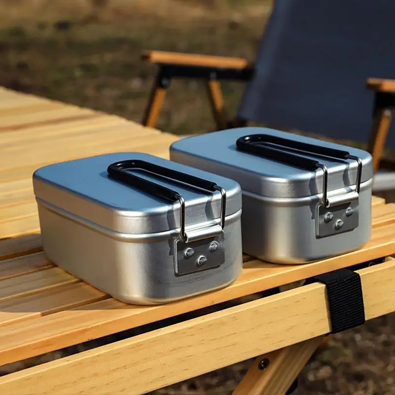 Metal Lunch Box Insulated Aluminum Lunchbox Container Outdoor Storage Breakfast Boxes Cooking Utensils Anti-Scald Camping Gear