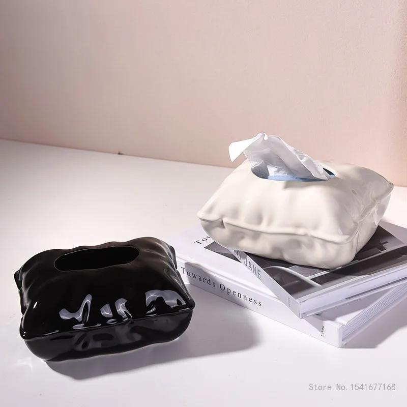 Cream Style Ceramic Tissue Box, Creative Light Luxury Napkin Box Black, Silver, Beige, Home Living Room Bedroom Hotel Decor, 1Pc