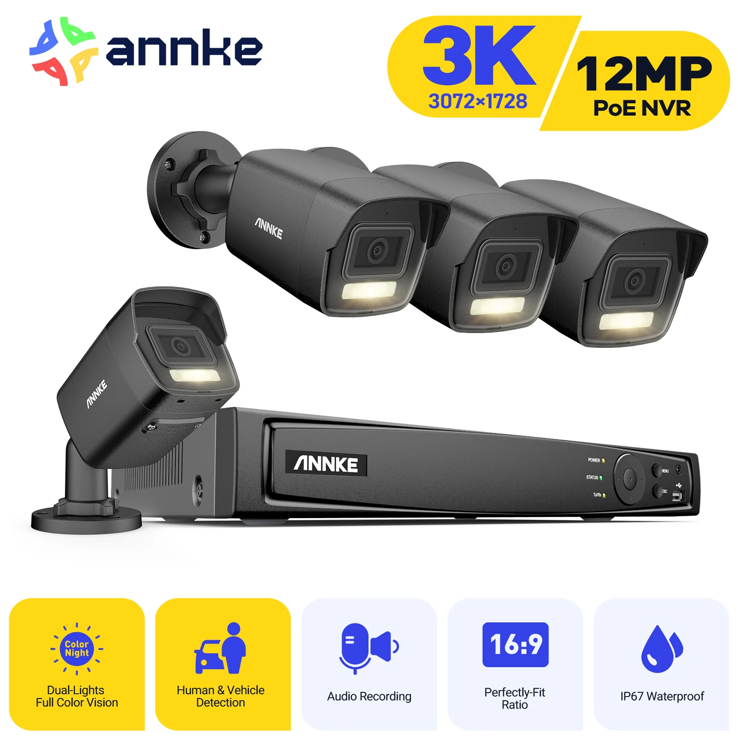 

Система наблюдения ANNKE 3K POE, 8-канальный NVR-рекордер с 5-мегапиксельной камерой безопасности IP67 CCTV, ночное видение, обнаружение движения, встроенный микрофон