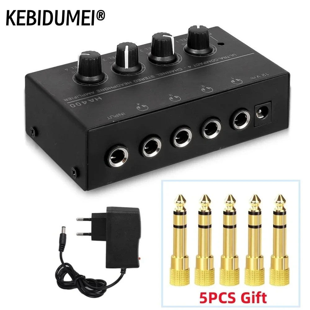 Mini amplificateur de casque stéréo 4 canaux HA400 amplificateur Audio Ultra-Compact adaptateur secteur prise ue convertisseur 6.5MM à 3.5MM