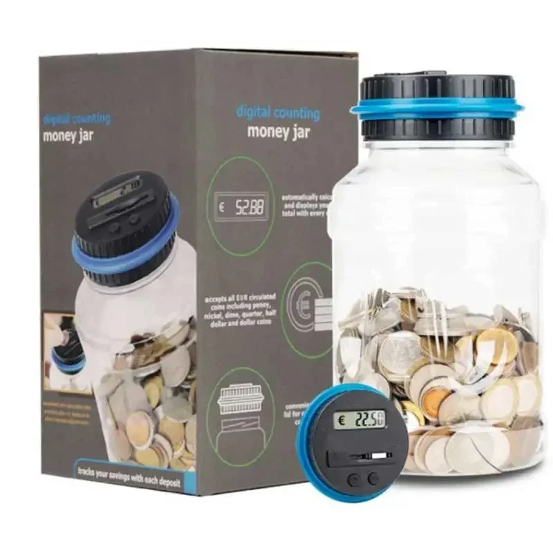 1PC Intelligent Counting Coin Bank Bucket Storage Storage Box Pound Dollar Euro Coin Counter Coin Gift LED Display
