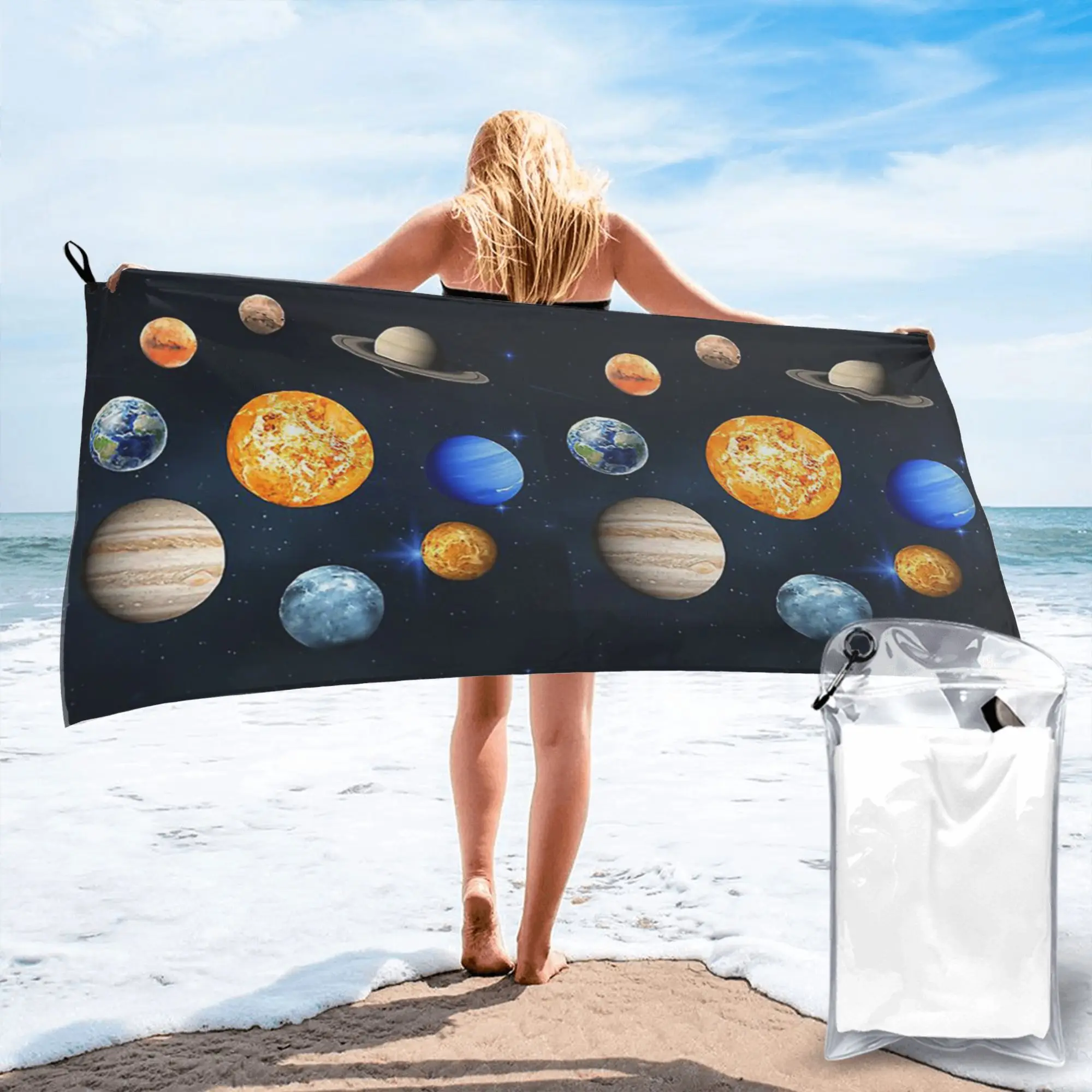 Solar System Space Planets Universe Beach Towel Soft Microfiber Quick Dry Absorbent Quick Towels For Swimming
