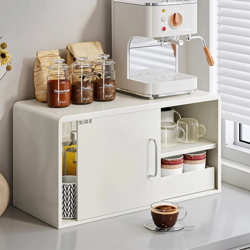 Multi-Layer Pull-Out Storage Cup Cabinet, Tea Set and Coffee Bar Organizer, Salt Style Versatile Storage for Home Use