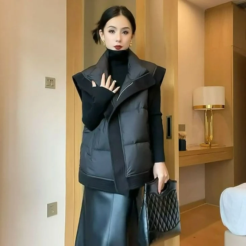 

Autumn/winter New Style with A Patchwork Zipper Waistcoat 300-pound Large-sized Stand-up Collar Down Cotton Waistcoat for Women