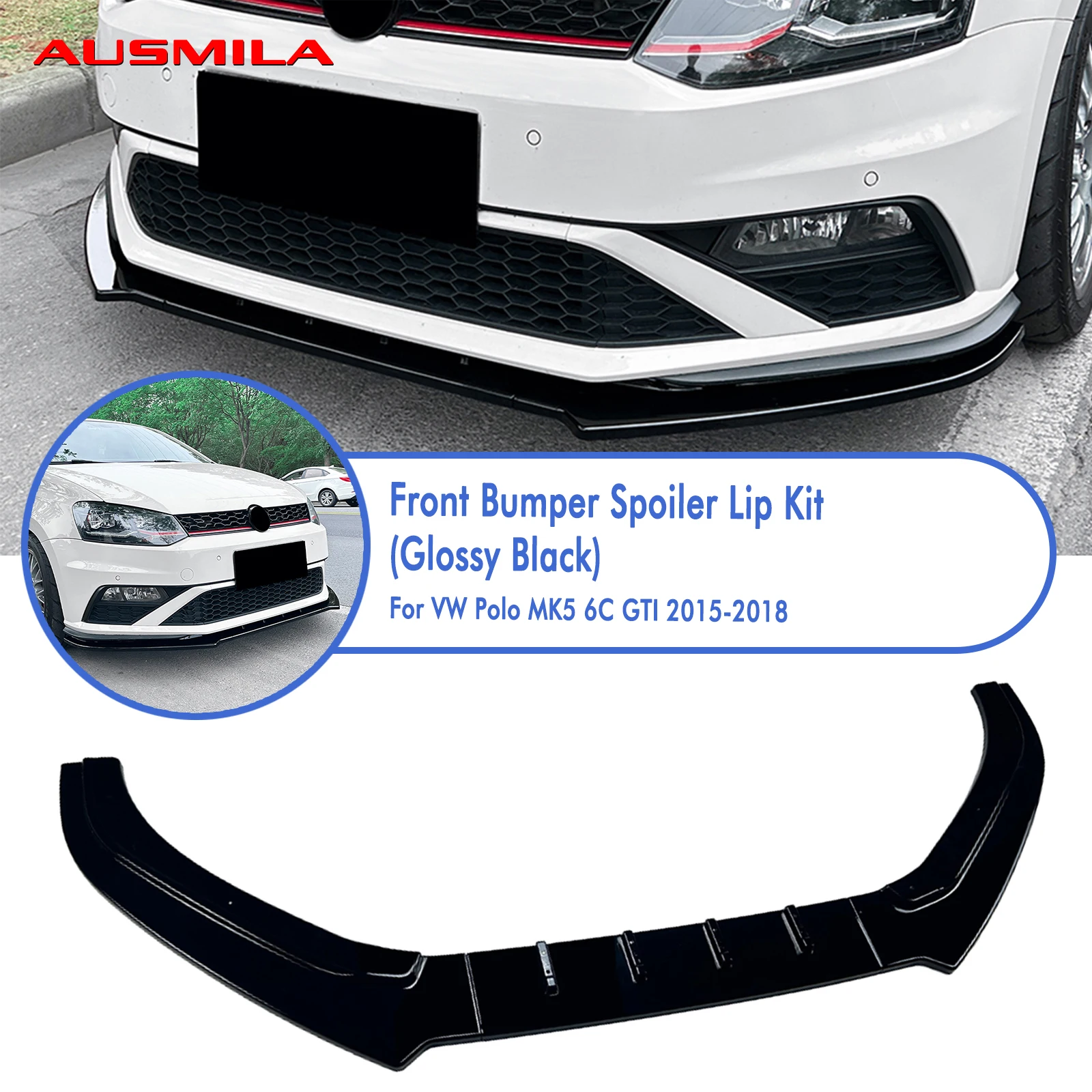 

Передний бампер автомобиля, нижний сплиттер, спойлер, подбородок для Volkswagen VW Polo MK5 6C GTI 2015 2016 2017 2018