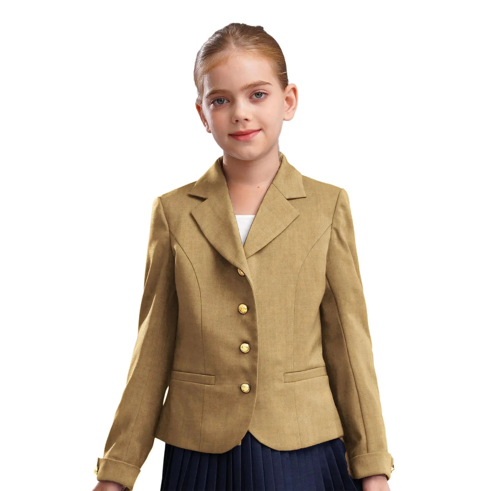 

Kids Girls School Uniform Jackets Blazer Lapel Long Sleeve Button Down Suit Jacket with Pockets Formal Wedding Ceremony Costume