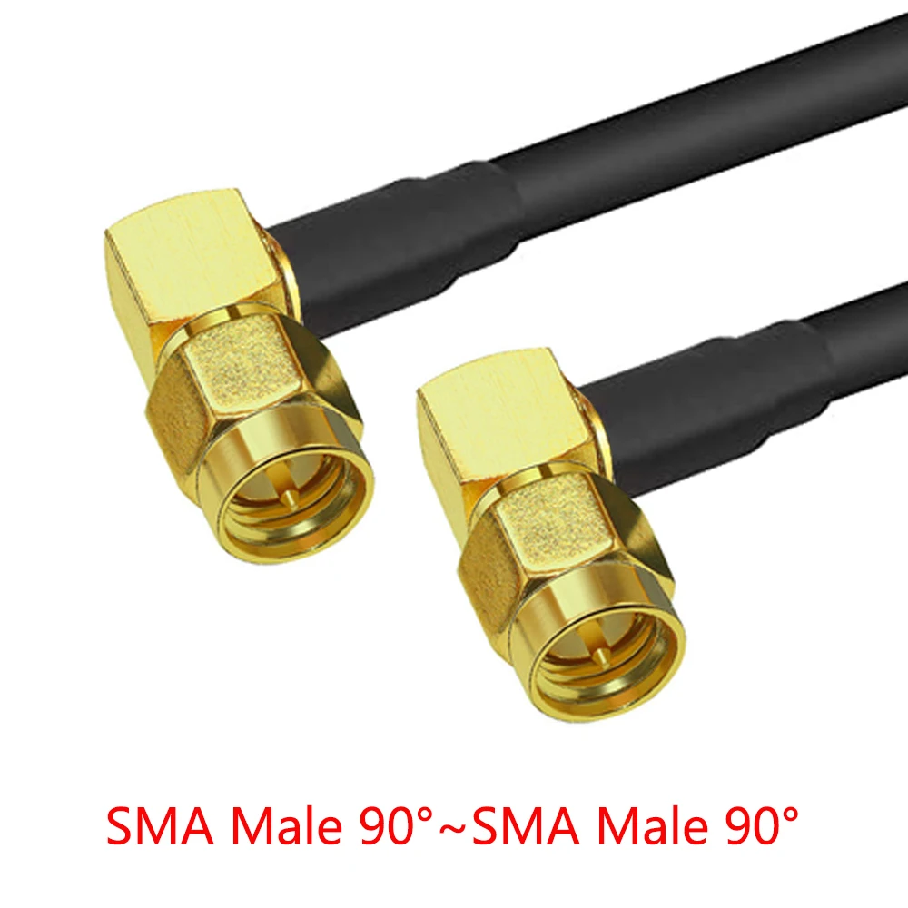 SMA Male to SMA Female RG58 50ohm Cable Coaxial Extension Connector RPSMA Plug Jack Right Angle Crimp Brass RF