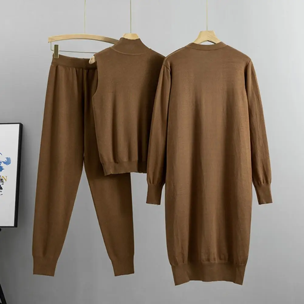 

Комплект из 3 предметов: женский осенний топ, брюки и кардиган, вязаный свободный кардиган средней длины, брюки с эластичной талией, теплый спортивный костюм 50