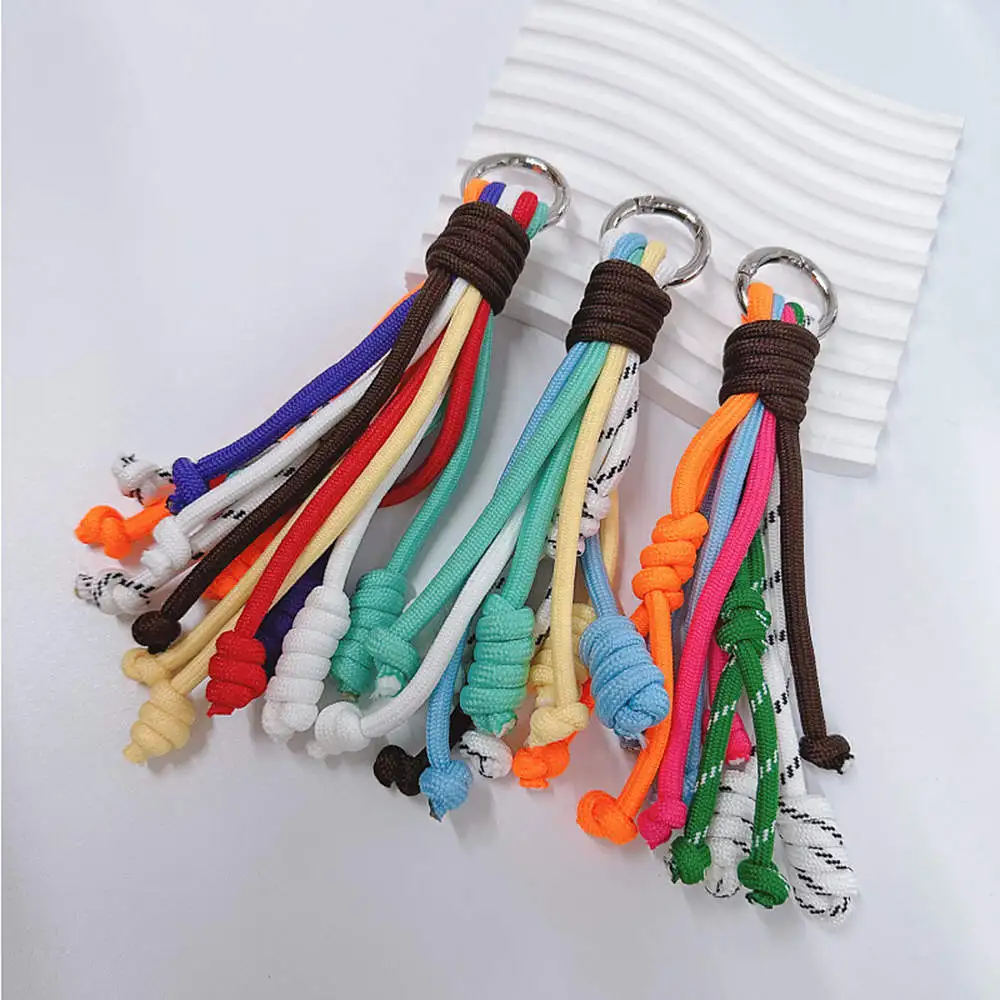 New Fashion Woven Rope Tassel Keychain Multi-color Rope Hardware Anti-theft Key Lanyard Nylon Handmade Rope Bag Pendant Keyrings